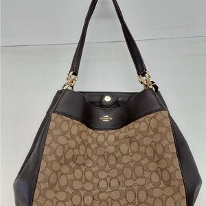 Coach Brown and Tan Signature Shoulder Bag